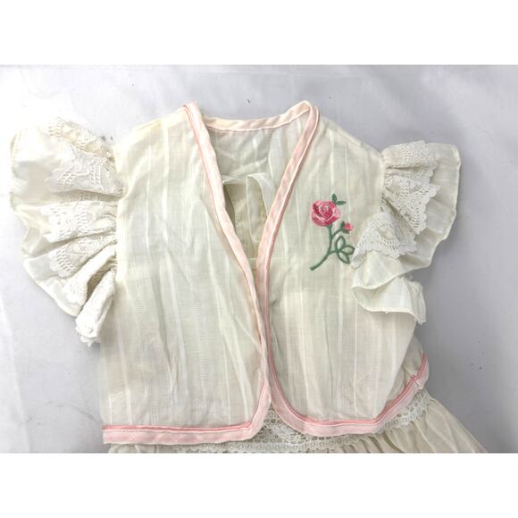 Vintage White Tiered Ruffles Dress with Shrug Pink Ribbon Lace Trim 6 USA - Picture 6 of 14